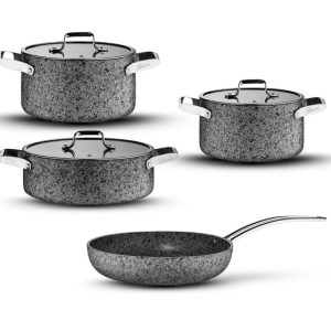 Stone-H 7 Parça Çizilmez Yanmaz Yapışmaz Tencere Seti