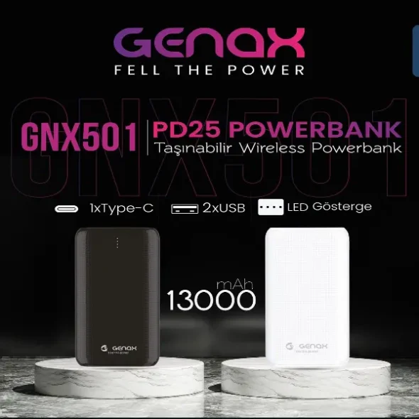 GNX-501 13000mAh PD 25W Type-C Çıkışlı Powerbank