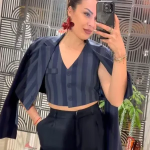 ÇİZGİLİ CROP YELEK