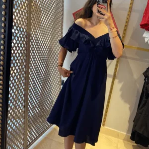 LACİVERT MİDİ ELBİSE