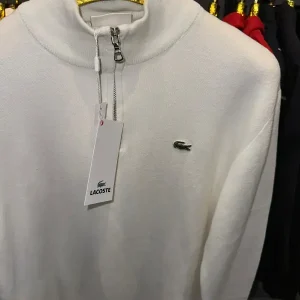 Lacoste Unisex Loose Fit Yarım Fermuarlı Beyaz Organik Pamuk Sweatshirt