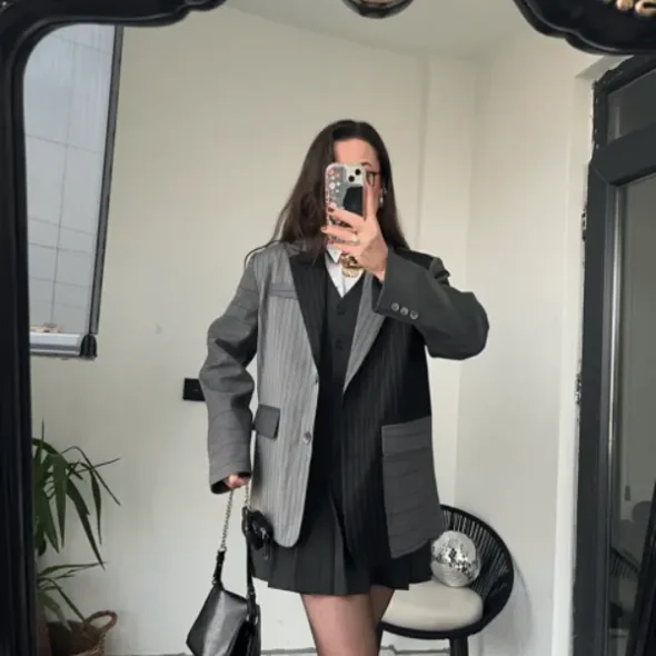 OVERSIZE ÇİZGİLİ CEKET