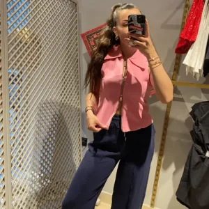 PEMBE ÇİFT FERMUARLI YELEK